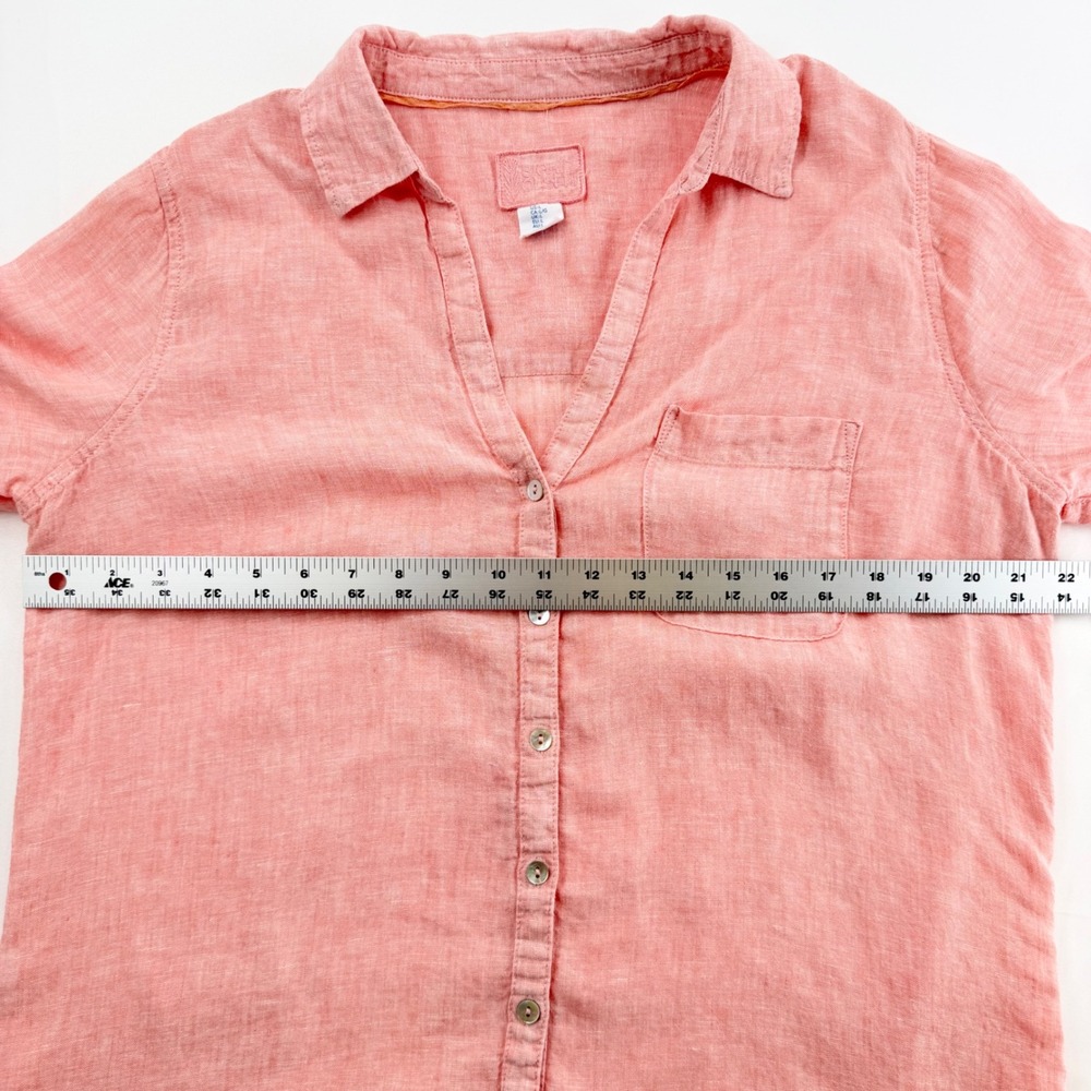 Sigrid Olsen Womens Large Coral Pink 100% Linen Button Down Shirt High Low Hem - Picture 8 of 9
